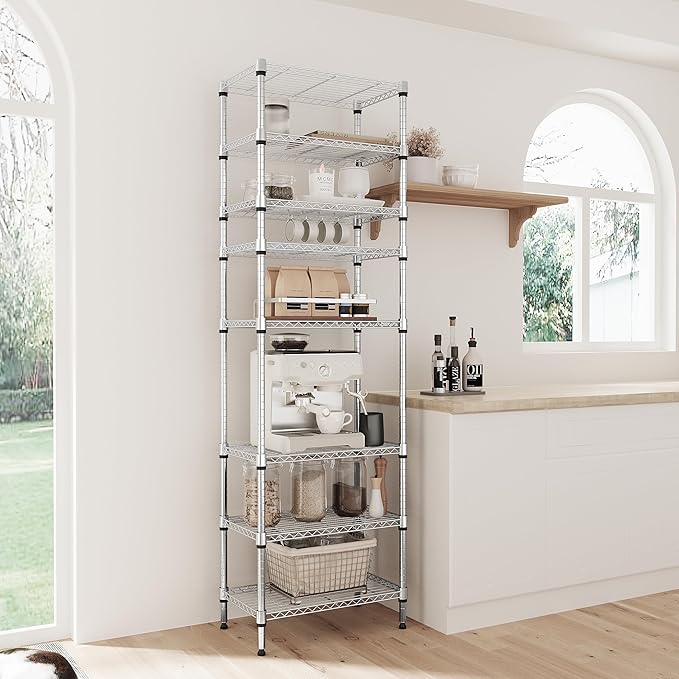 IZEUK 8 Tier Adjustable Metal Storage Shelving Unit, Heavy Duty Standing Rack Organizer for Kitchen, Pantry, Laundry Room, Garage or Basement, 2000 lbs Capacity, 23.6 W x 13.8 D x 79.5 H, Chrome