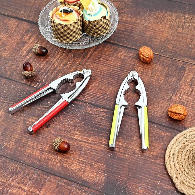 Loceast 6 Pieces Nut Crackers Heavy Duty Walnut Cracker with Non-Slip Handle Walnut Cracker for All Nuts with Forks Nutcracker Pecan Walnut Plier Clip Tool