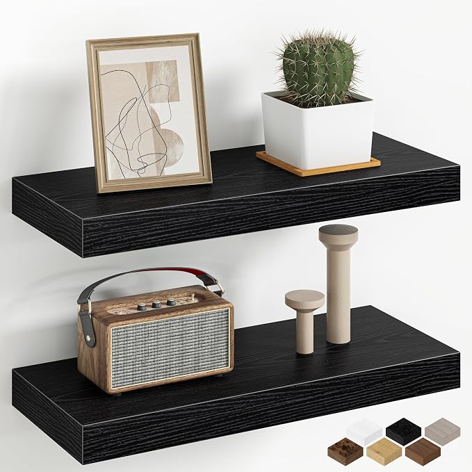 Fun Memories 16 Inch Floating Shelves Wall-Mounted, Engineered Wood Wall Shelves