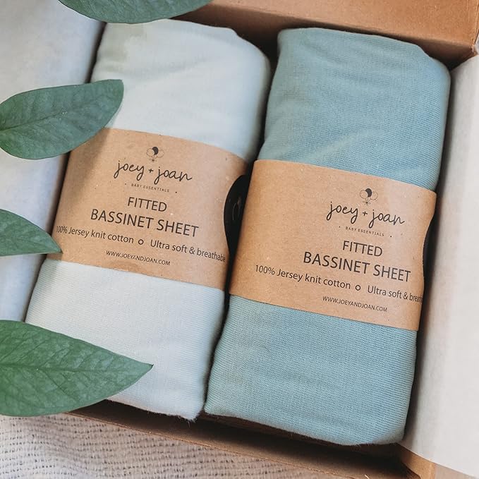 Bassinet Fitted Sheets Compatible with Ingenuity Foldaway Rocking, Lullanight Soothing, Dream on Me Poppy Traveler Bassinet – Snuggly Soft 100% Jersey Cotton – Light + Dark Sage Green – 2 Pack