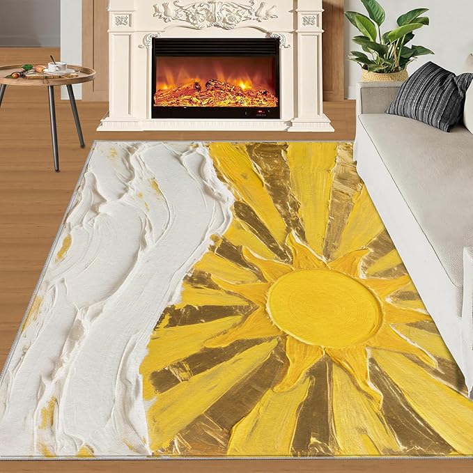 Boho Sun Runner Rugs 2x4ft, Abstraction Deco Small Entryway Mats, Minimalist Sunburst Laundry Room Rug Non Slip Durable Throw Rugs for Front Door Bedroom Bedside