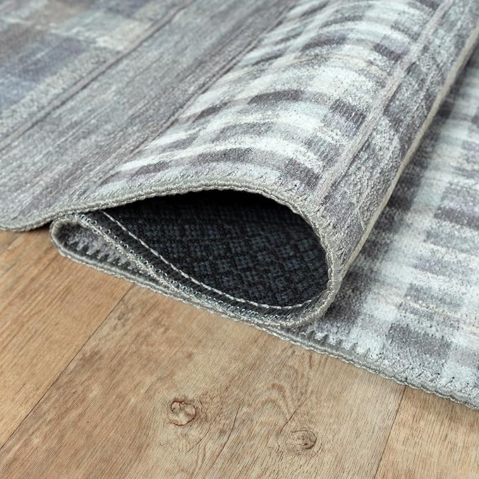 Bloom Rugs Washable Non-Slip 5' x 7' Rug - Gray Striped Area Rug for Living Room, Bedroom, Dining Room, and Kitchen - Exact Size: 5' x 7'