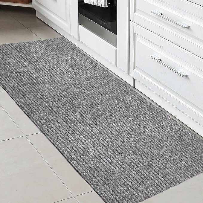 Ottomanson 2'7" x 5' Mud Mat Area Rug Scraper Carpet - Non-Slip, Dirt Trapping for Indoor & Outdoor Use - Ideal for Entryway, Garage, Kitchen, Patio & High-Traffic Areas, Gray