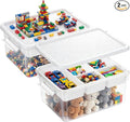 Citylife Toy Storage Box, 17 QT Building Brick Organizer with Buildable Baseplate Lid and Removable Trays, Kids Block Organizer for Playroom and Art Supplies, 2 Pack