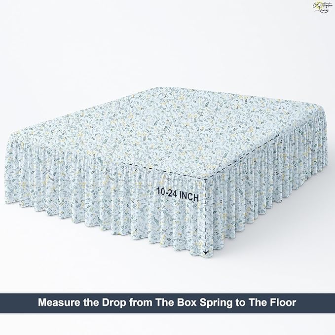 Cottington Lane Ruffled Bed Skirt King Size with Split Corner, Brushed Microfiber Hotel Quality Dust Ruffle, 18 Inch Drop Gathered Bedskirt, Soft, Stylish, Shrink & Fade Resistant, Garden Bloom