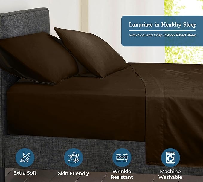 Royale Linens 400 Thread Count 100% American Grown Cotton Fitted Sheet Full Size - All Around Elastic Fitted Sheets - Luxury Sateen Weave - Snug Fit Bottom Sheet Fit Up to 16 Inch (Full, Hazel Nut)