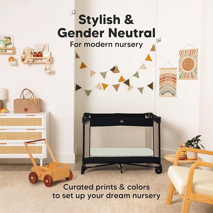 Pack and Play Sheets Fitted - 2-Pack Mini Crib Sheets for Pack N Play Mattress 38x26, Soft & Cozy, Neutral Toddler Playard Bedding, Snug Fitted Mini Baby Crib Mattress Cover Boy, Girl (Lune Mystic)