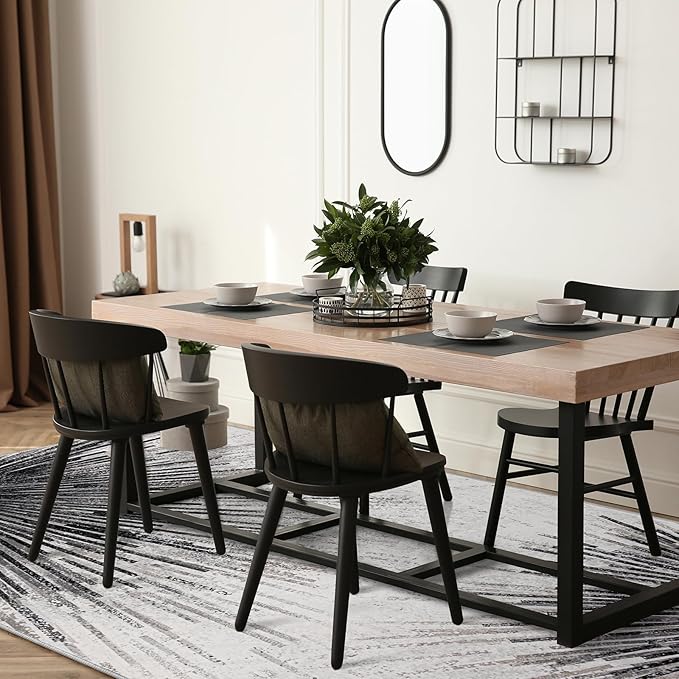 Lahome Mordern Black Rug for Living Room - Washable Area Rugs 5x7 Non-Slip Soft Rug for Bedroom, Abstract Print Ultra-Thin Stain Resistant Carpet for Dining Room Office Entryway