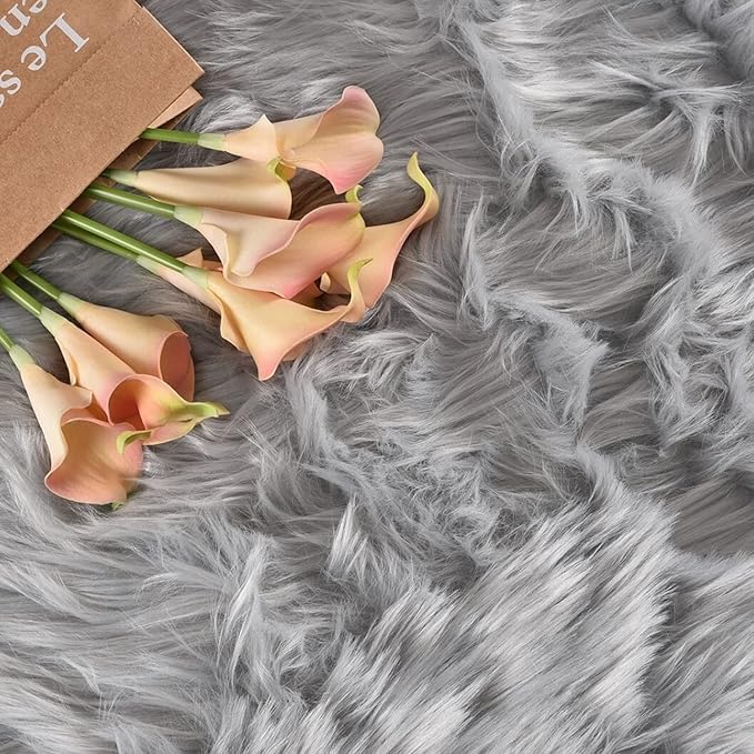 Latepis Round Grey Rugs 6.7ft Faux Sheepskin Fur Circle Rug Fluffy Rugs for Living Room Washable Furry Nursery Shaggy Rug Luxury Home Decor