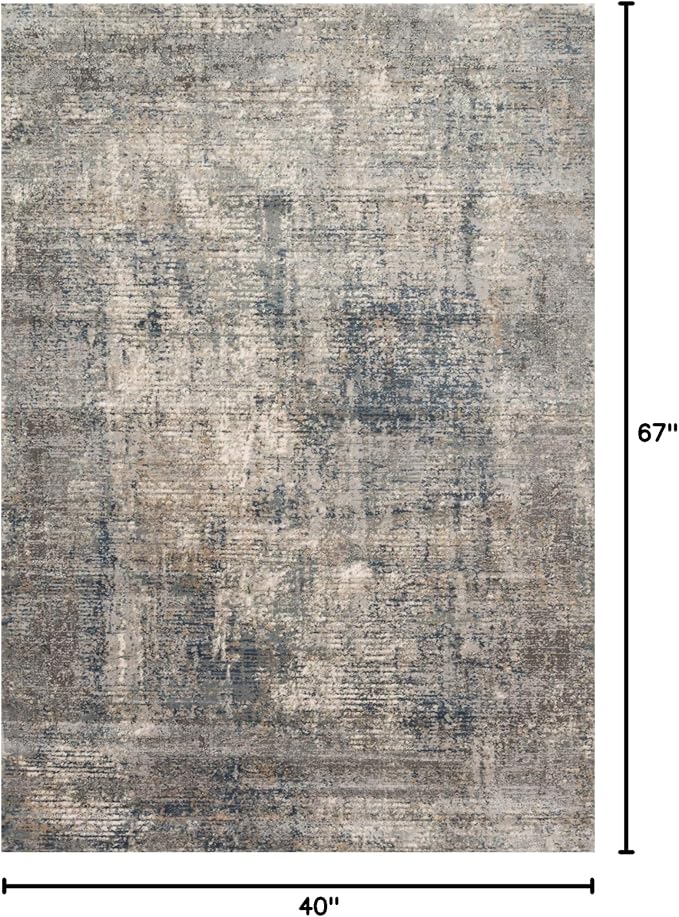 Loloi Teagan Collection TEA-05 Denim/Slate 3'-4" x 5'-7" Accent Rug, Large, Soft Neutral Rug, High-Traffic for Living Room, Bedroom, Home Office, Dining Area