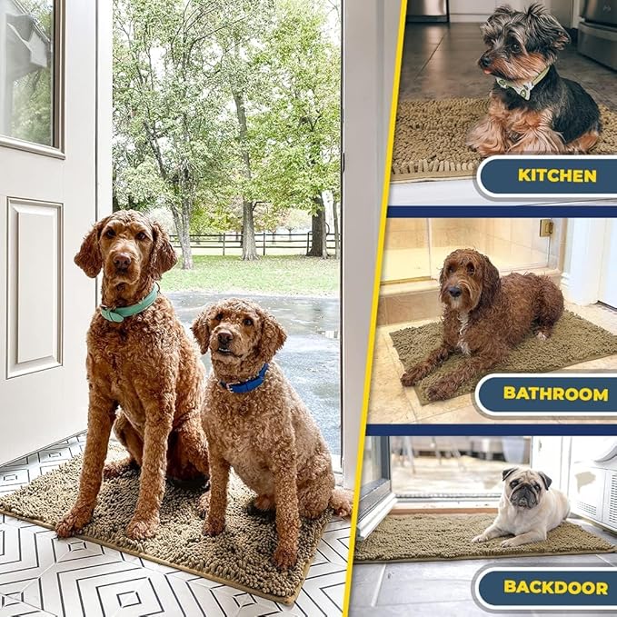 Muddy Mat® Shown on TV – Super Absorbent Door Mat Indoor, Microfiber Quick Dry Chenille Entryway Rug, Non-Slip Front Door Mat, Indoor Mats for Entryway, Machine Washable Pet Rug, Beige 36"x60"
