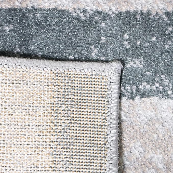 SUPERIOR Indoor Area Rug, Jute Backed, Modern Geometric Patchwork Floor Decor for Bedroom, Office, Living Room, Entryway, Hardwood Floors, Rockwood Collection, 5' x 8', Blue-Taupe