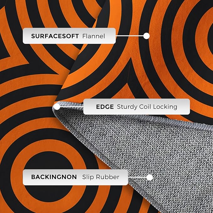 3x4 Geometric Circle Rugs for Bedroom Decor, Washable Retro 60s 70s Geometry Pattern Area Rug, Living Room Home Decoration, Non Slip Soft Thin, Black Orange Decor Carpet PF-P 49
