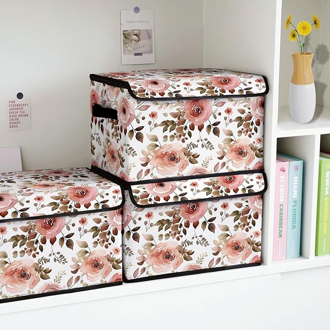 Stackable Storage Bins with Lids,Closet Organizers Fabric Box for Home and Office,Blanket Clothes Organizers,Under Bed Storage Containers 3 Pack