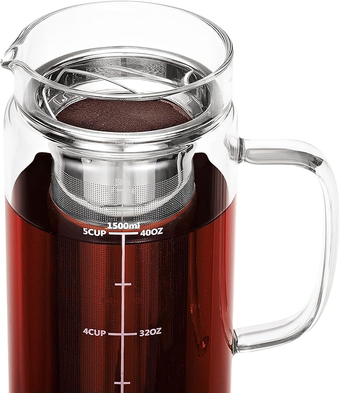 BTaT- Cold Brew Coffee Maker, 1.5 Quart,48 oz Iced Coffee Maker, Iced Tea Maker, Airtight Cold Brew Pitcher, Coffee Accessories, Cold Brew System, Cold Tea Brewing, Coffee Gift