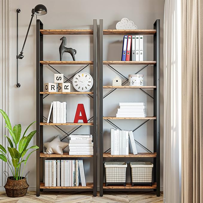 IRONCK Bookshelf 6-Tier Ladder Shelf 110lbs Display Shelf Vintage Industrial
