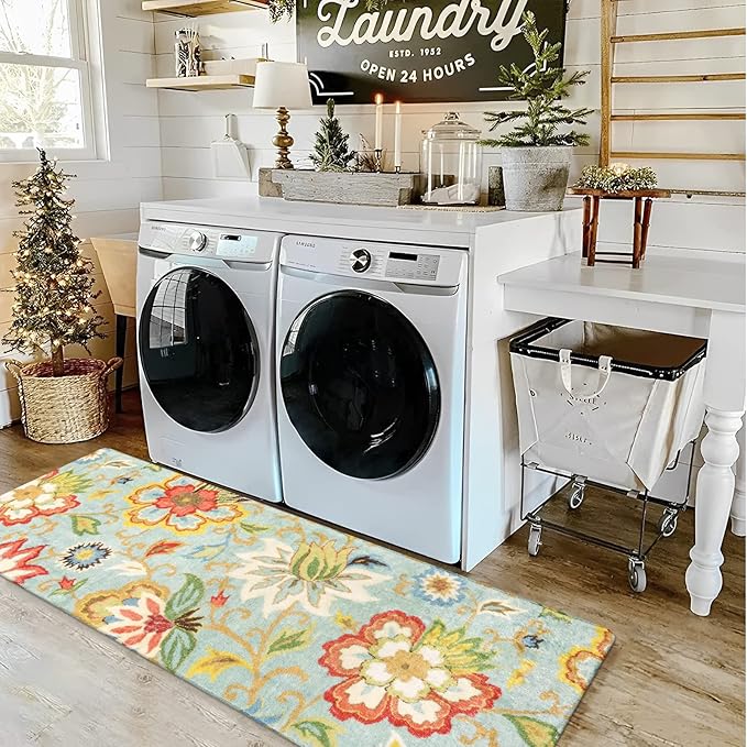 Lahome Floral Hallway Runner - 2x5 Washable Non-Slip Low-Pile Kitchen Rug, Laundry Room, Soft Paisley Print Modern Indoor Carpet Runner for Entryway Living Room, Bathroom Entrance