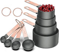 Rose Gold Stainless Steel Handle Measuring Cups and Spoons Set, 8 Piece Stackable Accurate Tablespoon for Measuring Dry and Liquid Ingredients Small Teaspoon with Plastic Head (Grey)
