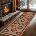 Brown Base Red Black Diamond Runner Rug, 1.3x7ft Zigzag Pattern Hallway Runner Rug, Corridor & Foyer High-Traffic Area Rugs, Durable Flannel Carpet Non-Slip Mat, Southwestern Home Decor