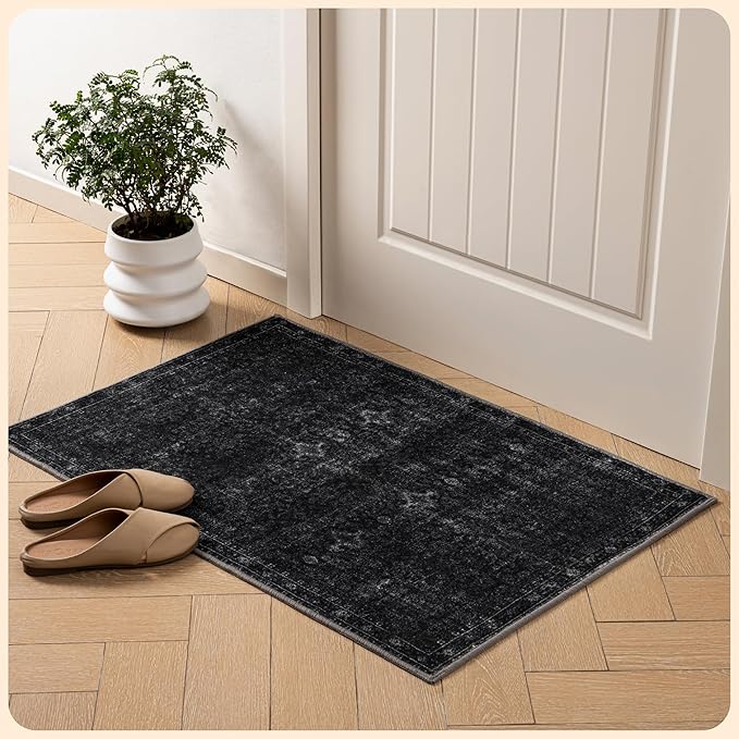 Istana 2x3 Area Rug - Black Boho Rugs for Living Room 2x3 - Foldable Small Rugs for Bedroom - Stain Resistant Washable Rug Non Slip - Eco-Friendly Area Rugs Indoor
