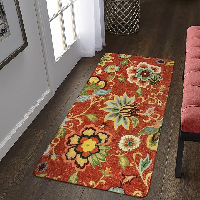 Lahome Floral Red Carpet Runner Rug 2x4, Washable Hallway Non-Slip Kitchen Christmas Runner Rugs, Vintage Throw Carpet for Hallway Bathroom Entryway Laundry Room(2'x4', Red)