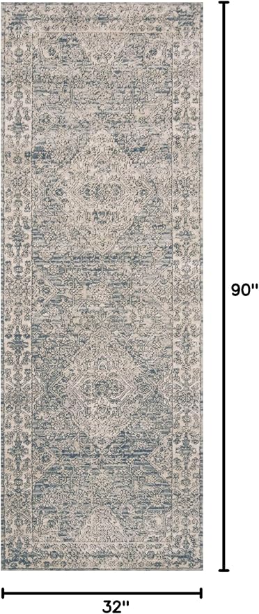 Loloi Teagan Collection TEA-04 Sky/Natural 2'-8" x 7'-6" Runner Rug, Large, Soft Neutral Rug, High-Traffic for Living Room, Bedroom, Home Office, Dining Area
