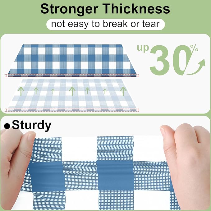 Smiry 6 Pack Aquamarine Gingham Disposable Tablecloths - 54" x 108" Heavy Duty Plastic Table Cloth, Waterproof Buffalo Plaid Table Covers for Picnic, Banquets, Parties