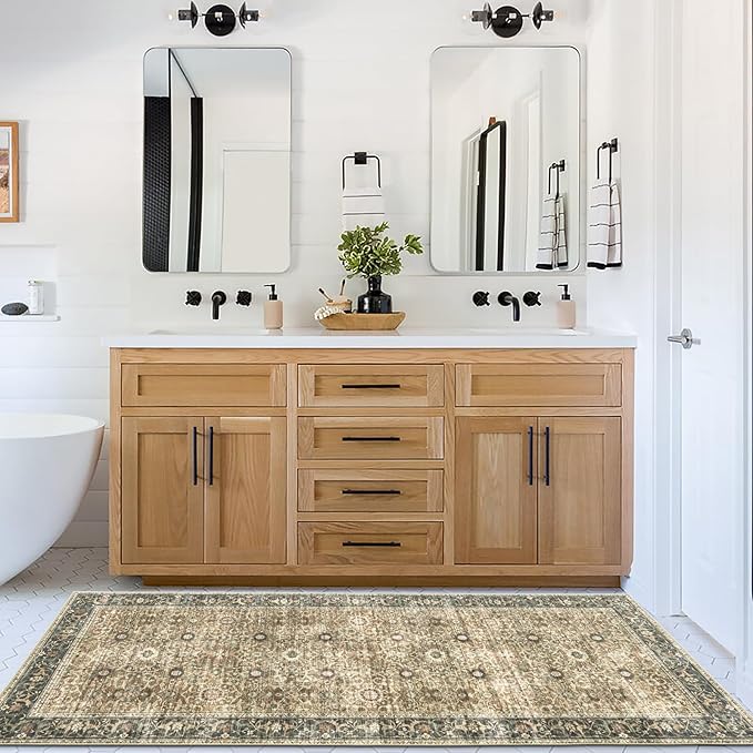 ReaLife Rugs Machine Washable Area Rug - Living Room Bedroom Bathroom Kitchen Entryway Office - Padded Low Pile Stain Resistant Premium - Boho Farmhouse Vintage - Dua - Brown Gray Beige 2'6" x 6'