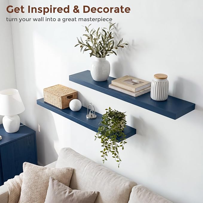 fuqing 40 Inch Floating Shelves | 6.7 Inch Deep Dark Blue Floating Shelves