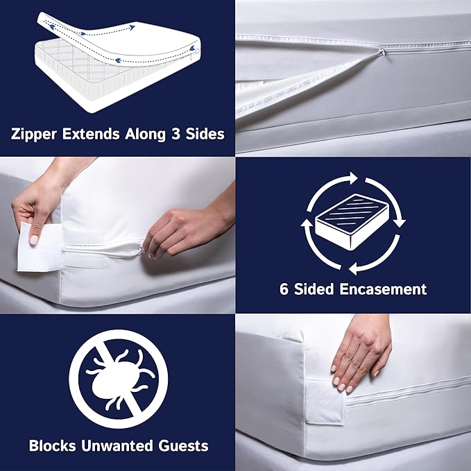 Zippered Waterproof Mattress Encasements - Hypoallergenic Mattress Protector Cover with Soft Cotton Terry Fabric Top - California King Size 72' x 84"