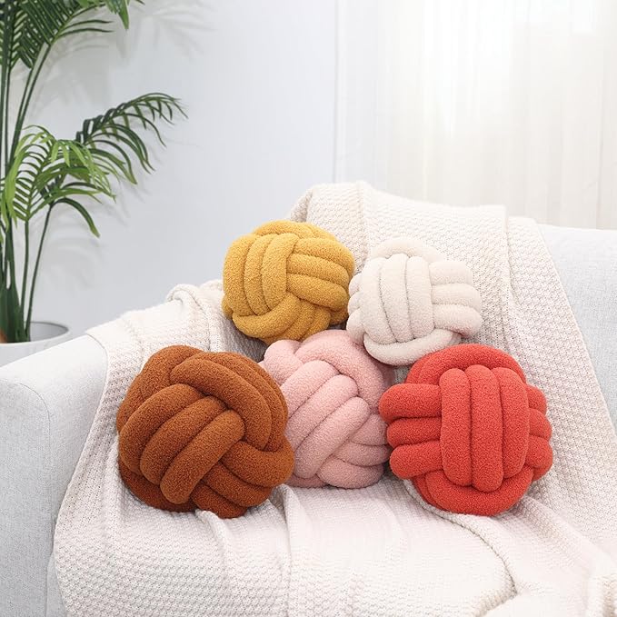 Petrella Knot Pillow Ball Round Throw Pillows Home Decor Cushion Decorative Aesthetic Throw Pillows，Lambswool Grapefruit 8inch