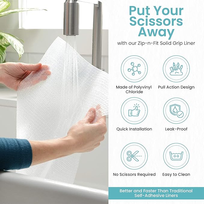 Con-Tact Brand Adhesive Zip-N-Fit Solid Grip Drawer 18" x 4', Ribbed Clear, 6 Count