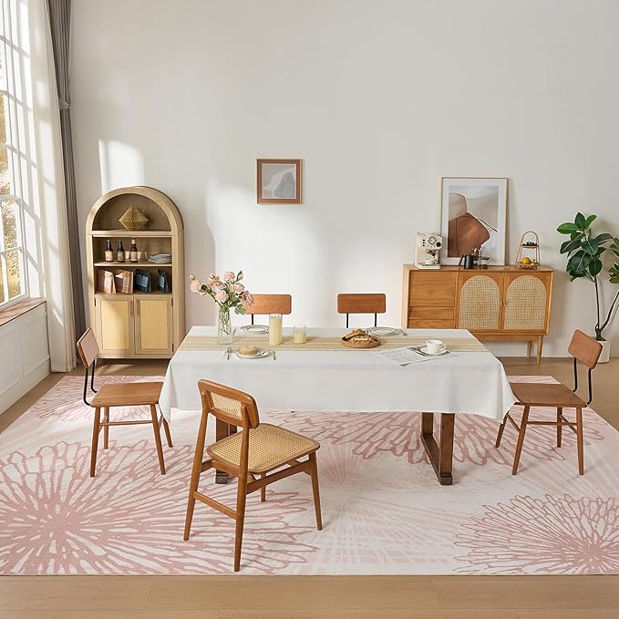 WITSHOCK Pink Rugs 9x12 for Bedroom Girls,Floral Modern Distress Print Pattern Carpet for Living Room Dining Room,Stain Resistant Anti Slip Backing Rugs for Kids Room Nursery Playroom,Light Pink