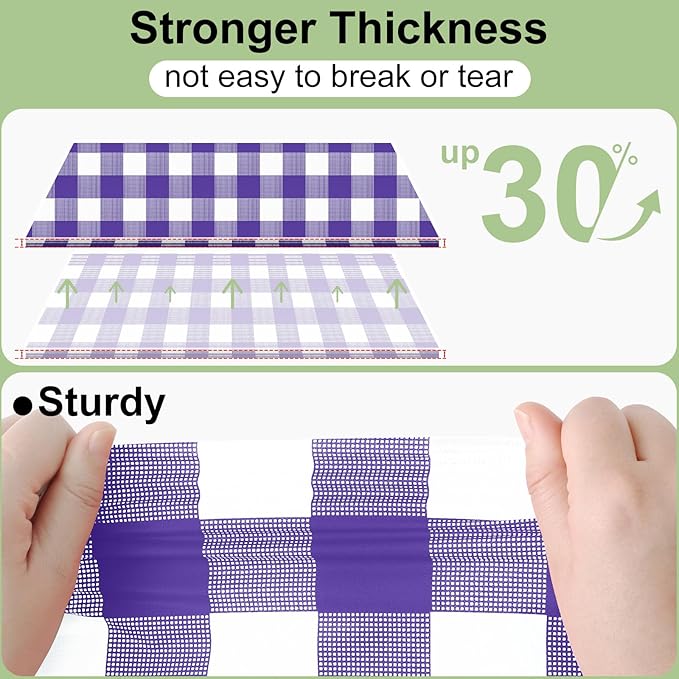 Smiry 5 Pack Purple Gingham Disposable Tablecloths - 54" x 108" Heavy Duty Plastic Table Cloth, Waterproof Buffalo Plaid Table Covers for Picnic, Banquets, Parties