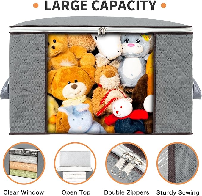 combocube 6 Pack Closet Organizers and Storage Containers, Clothes Storage Bins, Storage Bags with Large Clear Window & Handles for Comforter, Pillow, Quilt, Bedding, Clothes