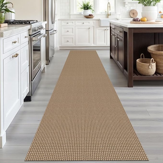 IOHOUZE Washable Runner Rug 2.6x12 Non Slip Rubber Backed Extra Long Hallway Runner Entryway Runner Indoor, Kitchen Rugs Woven Cotton Floor Carpet for Hall Stair, Orange/Tan/Brown