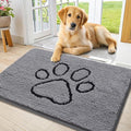 Smiry Dog Door Mat for Muddy Paws, Absorbent Dirt Trapper Non Slip Quick Dry Washable Chenille Mat for Mud Dogs, Entry Rug for Indoor and Outdoor (34x21 Inches, Grey and Black)