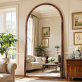 Full Length Mirror 76"×41" Floor Mirror Standing Tall Mirror, Arched Stand up Large Wall Mirrors, Freestanding Full Body Mirrors for Bedroom Living Room Wood Antique Style Walnut