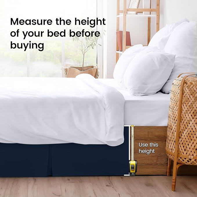 Utopia Bedding Full Bed Skirt - Soft Quadruple Pleated Ruffle - Easy Fit with 16 Inch Tailored Drop - Hotel Quality, Shrinkage and Fade Resistant (Full, Navy)