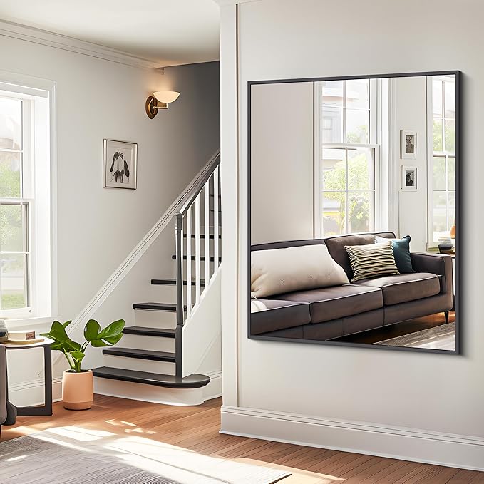 BONEWEI Bathroom Mirror,36x48 inch Large Wall Mirror for Bathroom Wall Mounted Black Rectangle Corner Mirrors,Black Bathroom Mirror for Living Room,Farmhouse,Bedroom Entryway,Horizontal/Vertical