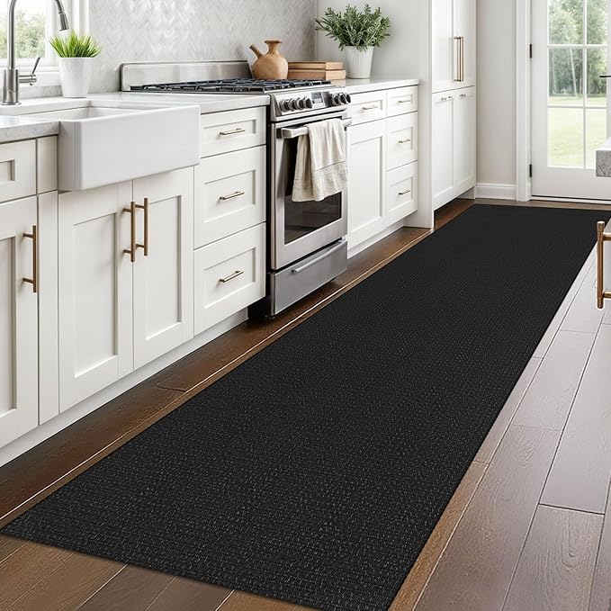 Braided Runner Rug 2.6x10 Ft Washable Runners for Hallways Non Slip Rubber Backed Kitchen Runners Cotton Long Entryway Runner Indoor, Woven Carpet for Hall Kitchen Entryway, Black/Grey