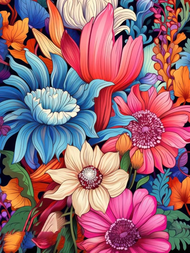 Floral Outdoor Rug Vibrant Waterproof Non Slip Patio Rugs for Balcony Garden Camping Poolside 5x7 Machine Washable Porch Deck Flower Print Outside Carpet Vintage Bathmat Blue Pink
