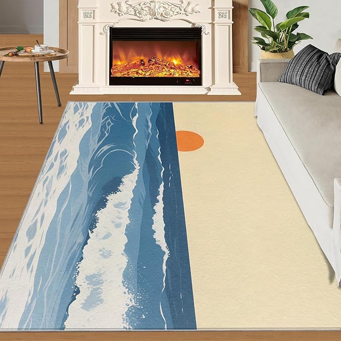 Boho Sun Area Rugs 4x5ft, Abstraction Deco Kids Play Rug, Minimalist Sunburst Throw Rugs Bedroom Fluffie Soft for Coffee Shop Living Room Under Table Game Room