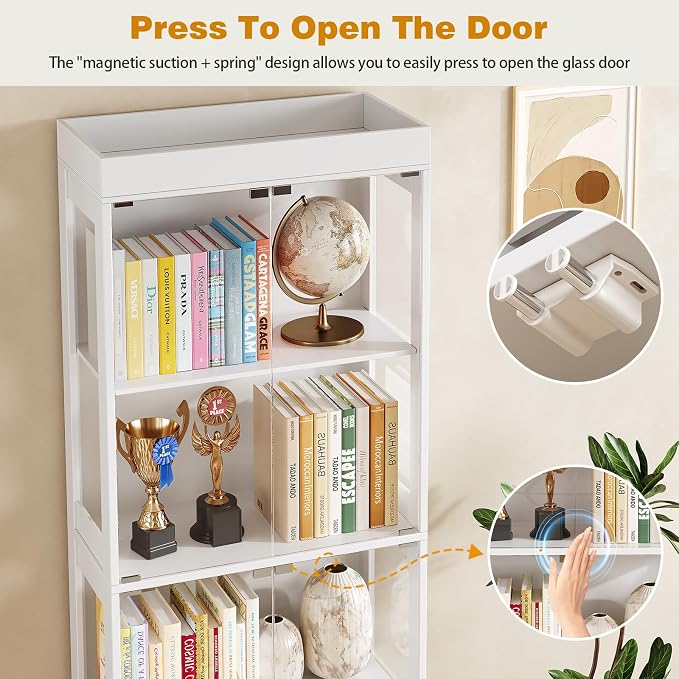 70.1" Display Cabinet with Glass Doors, 4-Tier Curio Cabinet