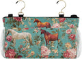 Bedside Caddy Hanging Bunk Bed Caddy Bed Organizer Hanging Pocket with 2 Hooks Bedside Storage Organizer Pocket Bag Holder Teal Horses and Red Roses