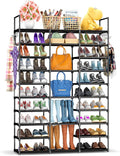 Kottwca 3 Row 10 Tier Large Shoe Rack Organizer for Closet Entryway, 60-65 Pair Shoe Boot Storage Rack, Metal Shoe Shelf Tall Vertical Stackable Shoe Stand for Bedroom Corner