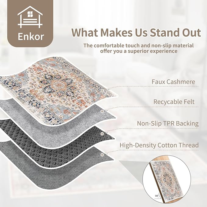 Enkor Runner Rugs for Hallway, 2x10 Washable Soft Non Slip Floor Rugs for Kitchen, Modern Mat for Living Room Bedroom Entryway Orange & Black