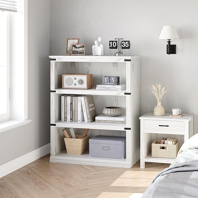 GarveeHome 3 Tier Farmhouse Bookcase, 39.9 in Tall Book Shelf