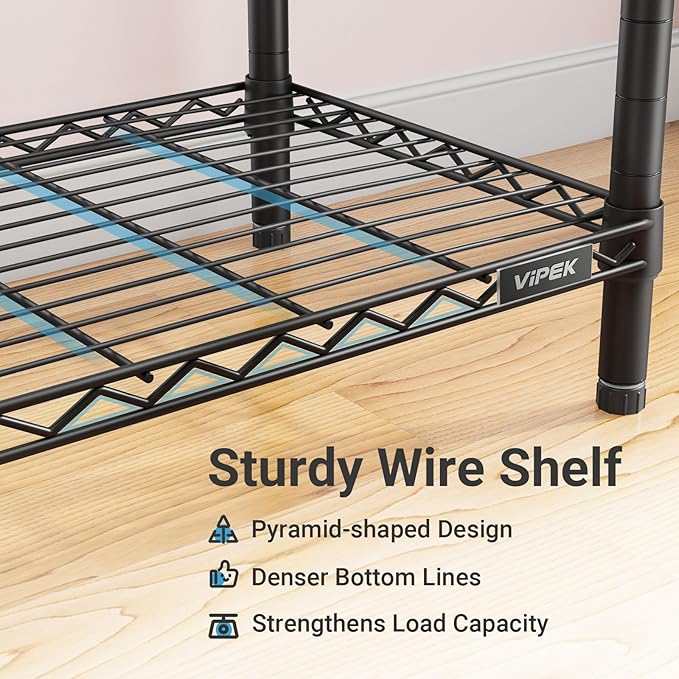 VIPEK Classic V6 Medium Heavy Duty Clothes Rack, 7-Tier Garment Rack with Adjustable Shelves, Portable Closet with 4 Hanging Rods, Space-Saving, 750lbs Capacity, 59.8" L x 14.6" W x 76.4" H, Black