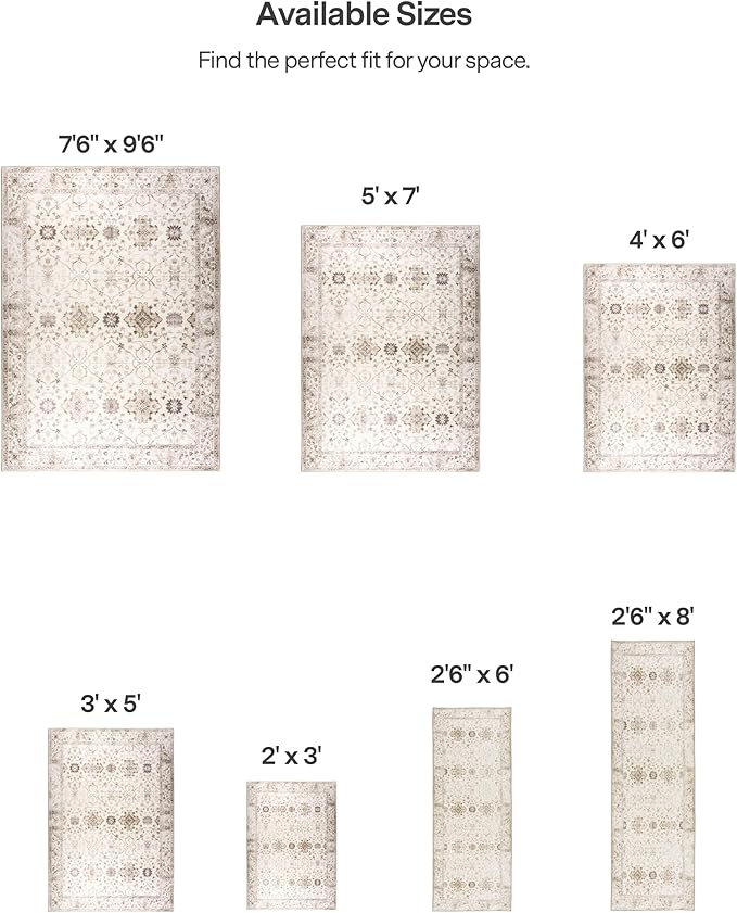 ReaLife Rugs Machine Washable Area Rug - Living Room Bedroom Bathroom Kitchen Entryway Office - Padded Crease Free Stain Resistant Premium - Boho Farmhouse Vintage- BEV- Beige - 2'x 3'